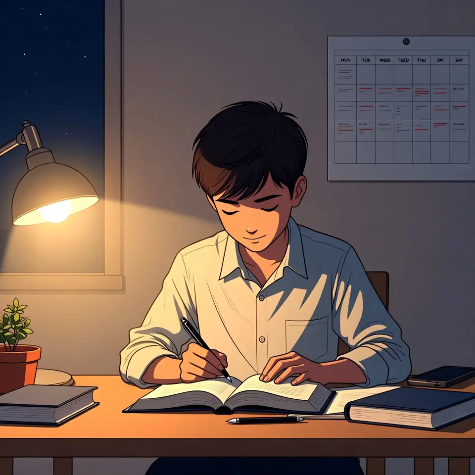 How to Stay Consistent During Exam Preparation- A illustration of student studying 